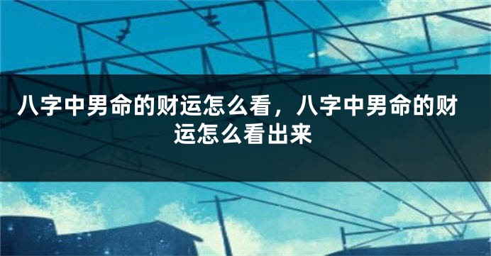 八字中男命的财运怎么看，八字中男命的财运怎么看出来