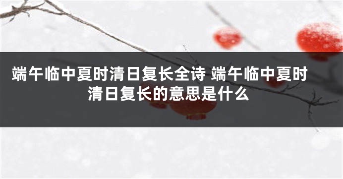 端午临中夏时清日复长全诗 端午临中夏时清日复长的意思是什么