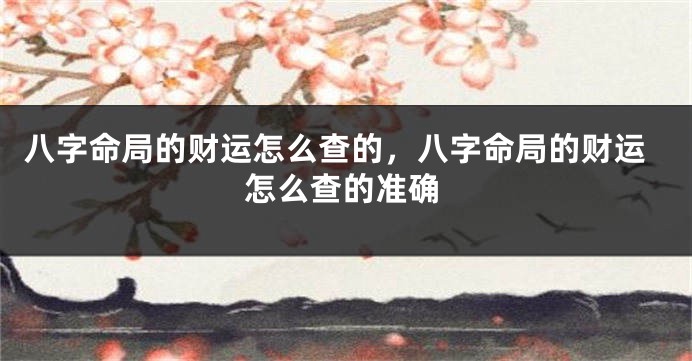 八字命局的财运怎么查的，八字命局的财运怎么查的准确