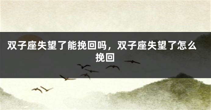 双子座失望了能挽回吗，双子座失望了怎么挽回