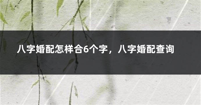 八字婚配怎样合6个字，八字婚配查询