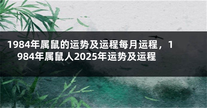 1984年属鼠的运势及运程每月运程，1984年属鼠人2025年运势及运程
