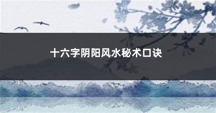 十六字阴阳风水秘术口诀