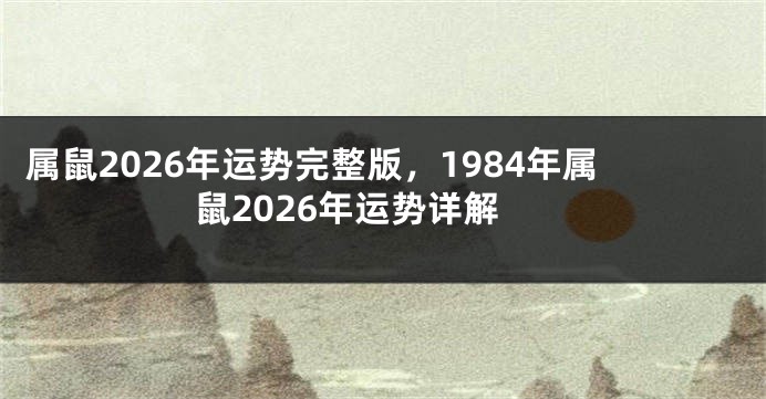 属鼠2026年运势完整版，1984年属鼠2026年运势详解