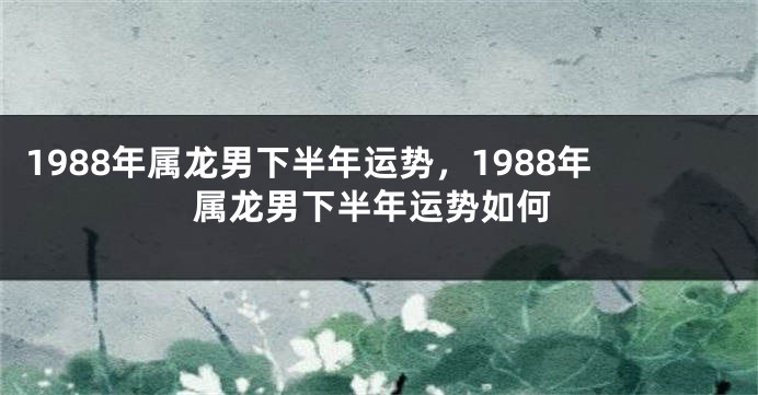 1988年属龙男下半年运势，1988年属龙男下半年运势如何