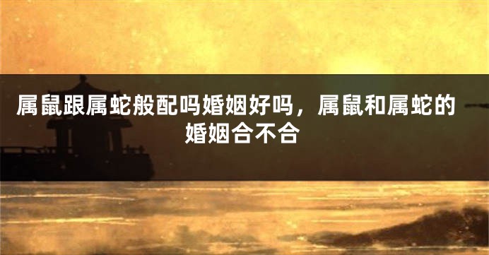 属鼠跟属蛇般配吗婚姻好吗，属鼠和属蛇的婚姻合不合