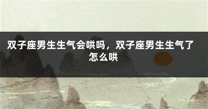双子座男生生气会哄吗，双子座男生生气了怎么哄