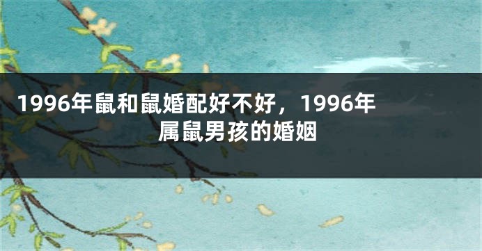 1996年鼠和鼠婚配好不好，1996年属鼠男孩的婚姻