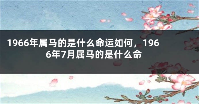 1966年属马的是什么命运如何，1966年7月属马的是什么命